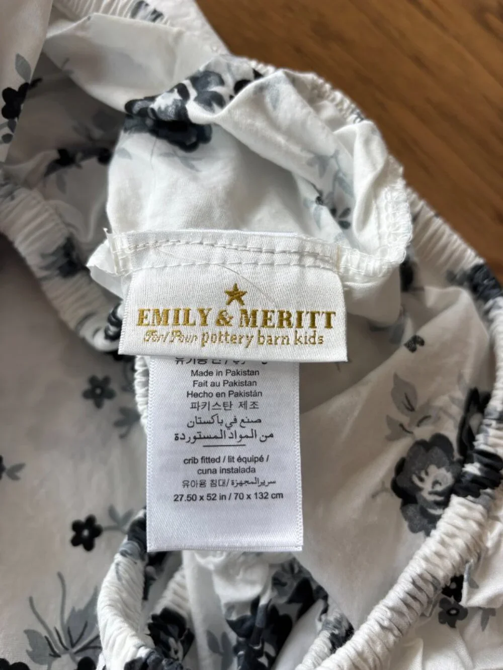 Emily & Meritt Pottery Barn Kids Floral Crib Fitted Sheet Black White Roses